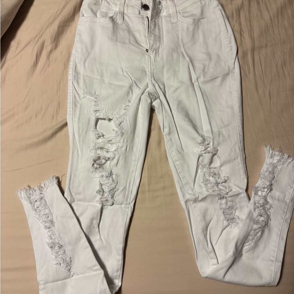 Distressed White Jeans